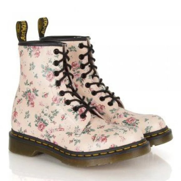 Dr. Martens Shoes - Dr Martens 1460 Pink Floral Vintage Rose Leather Lace Up Boot Peach 7 RARE